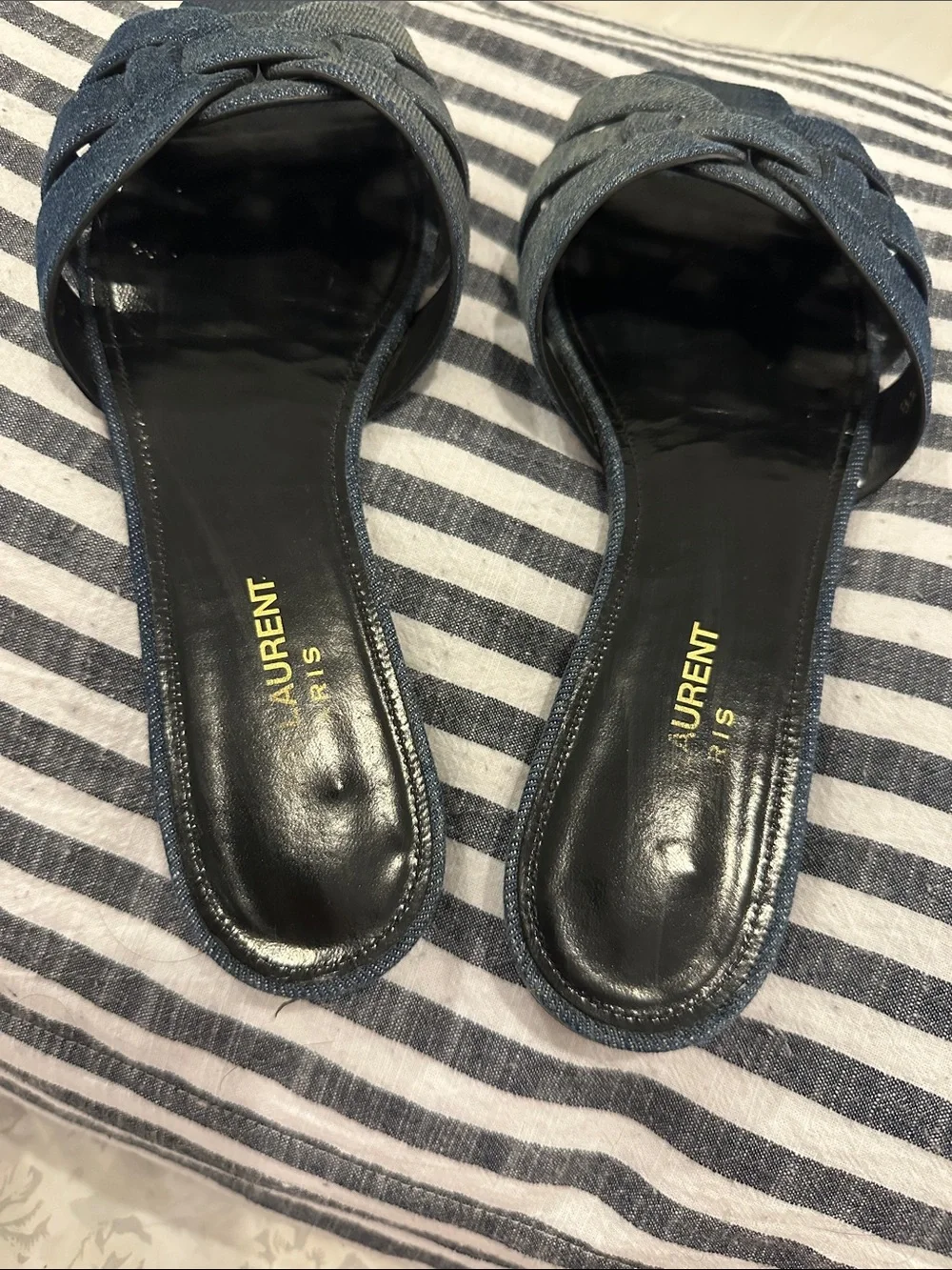 Saint Laurent Tribute Slides Dark Blue Denim Knot Slide Mules - Picture 3 of 9
